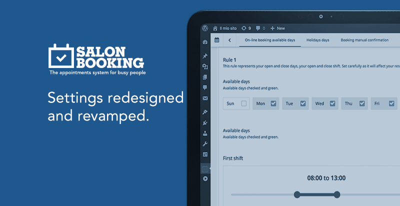 Salon Booking System 3.0 settings revamped