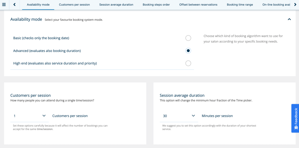 Booking duration