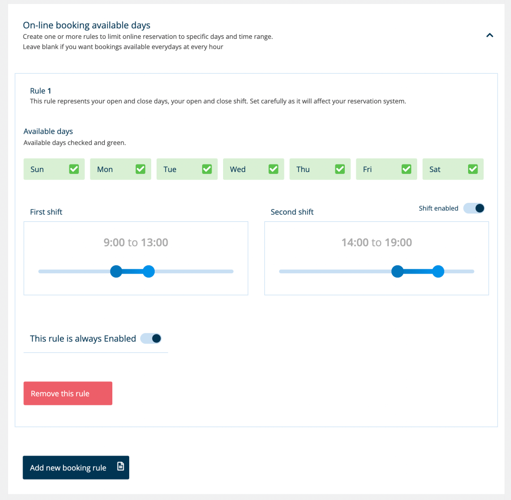 Booking rules