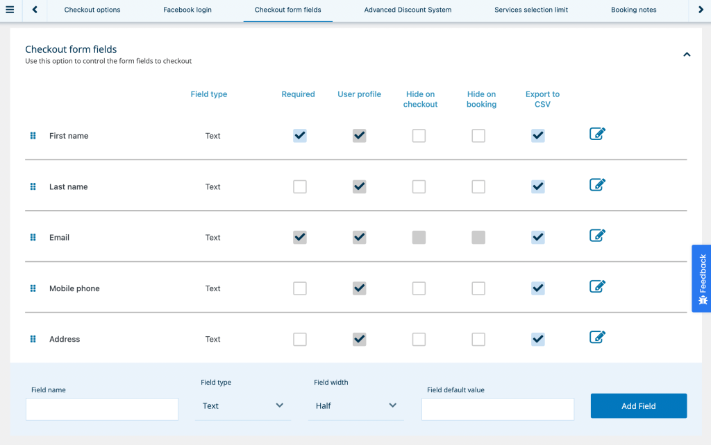 Checkout form fields