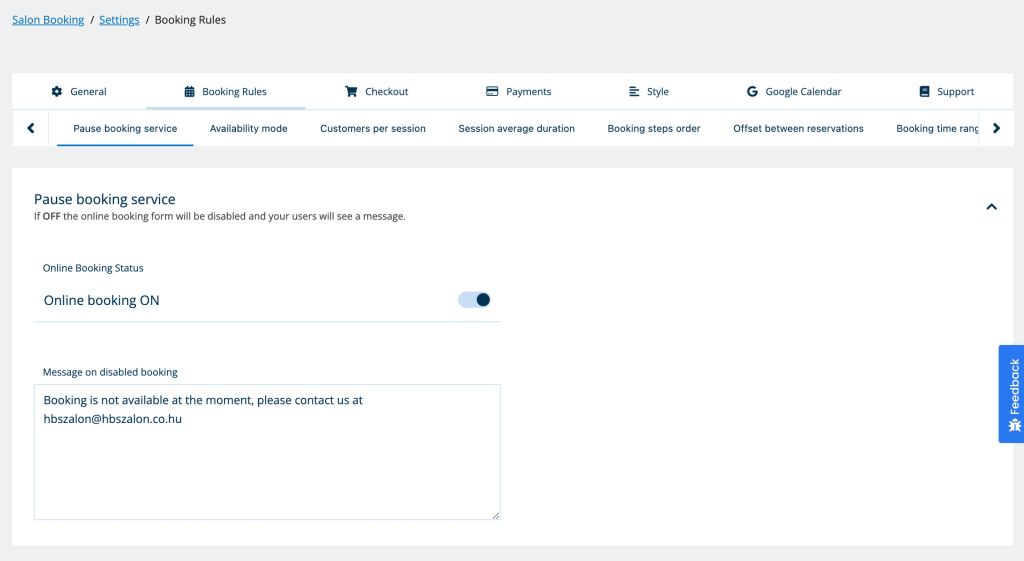 Enable online booking