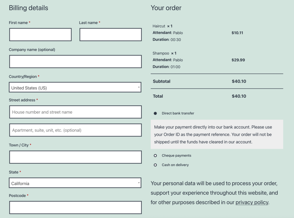 WooCommerce checkout page