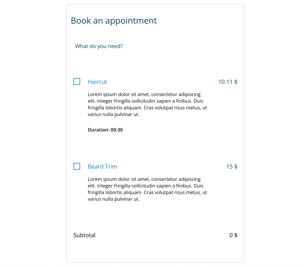 Salon booking form