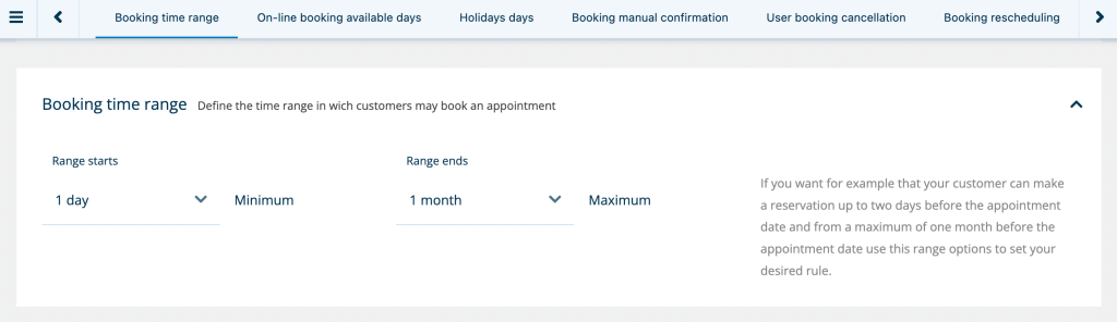 Appointment booking time range