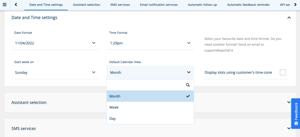 Appointment date settings