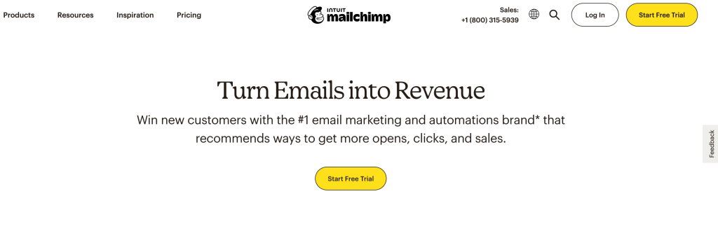 The Mailchimp homepage.