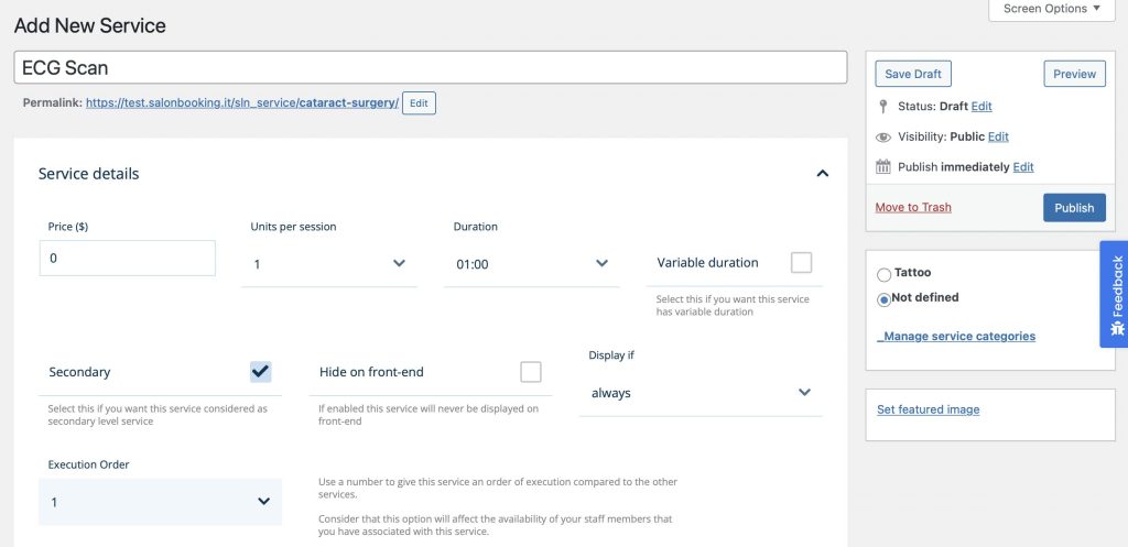 Add a secondary service to your booking form