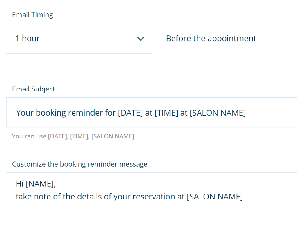 Configuring booking reminders