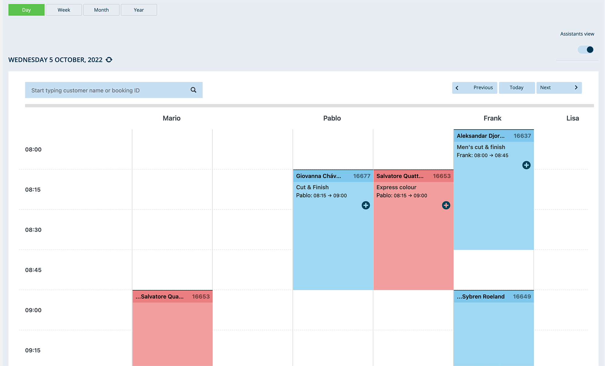 salon booking system back-end calendar