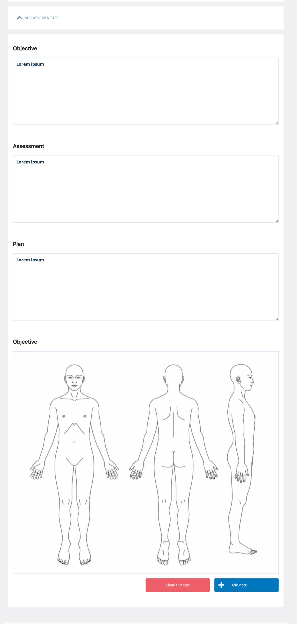 SOAP Notes form from booking details page